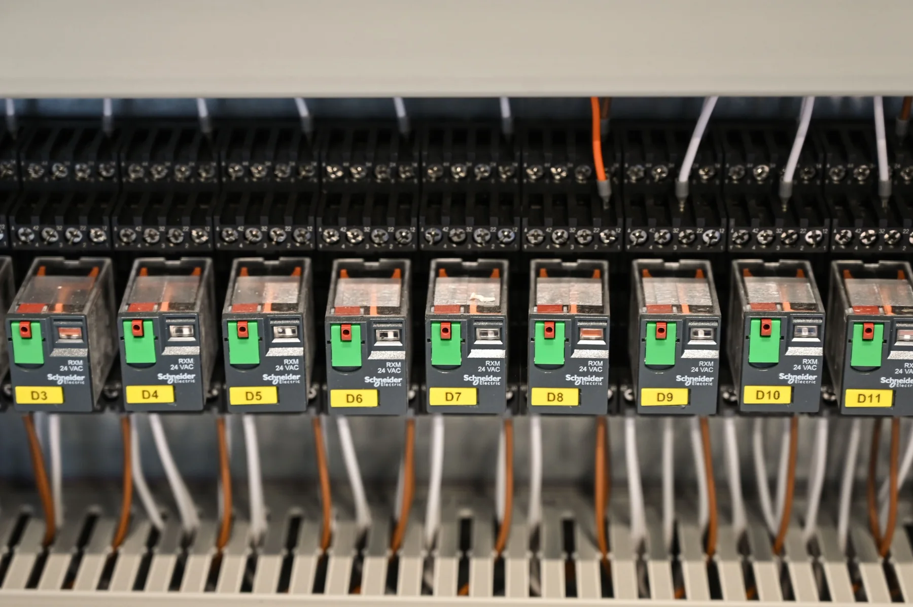 Control relays in an industrial electrical cabinet